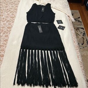 NWT Lulu's Black Knit Fringe Set